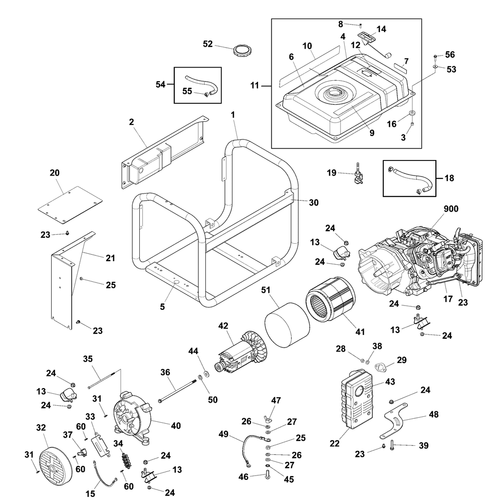 Main Unit Diagram and Parts List for 030746-02  Briggs and Stratton Generator